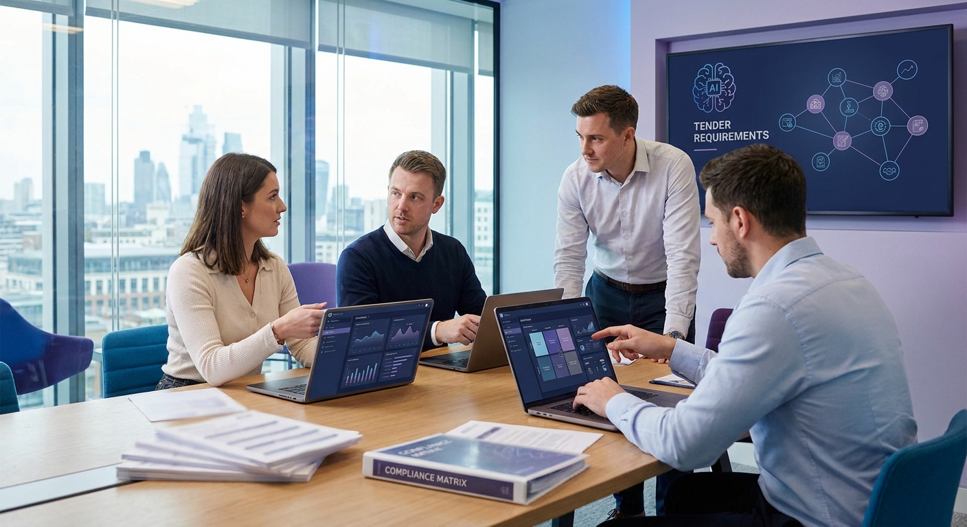 Bid team using AI to connect tender requirements, evidence sources and human review before submission