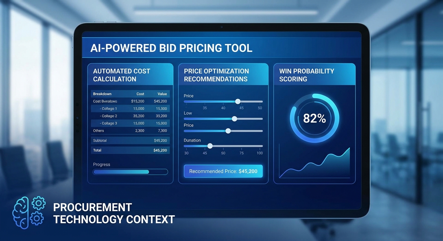 AI-powered bid pricing tool showing automated cost calculation and win probability scoring dashboard