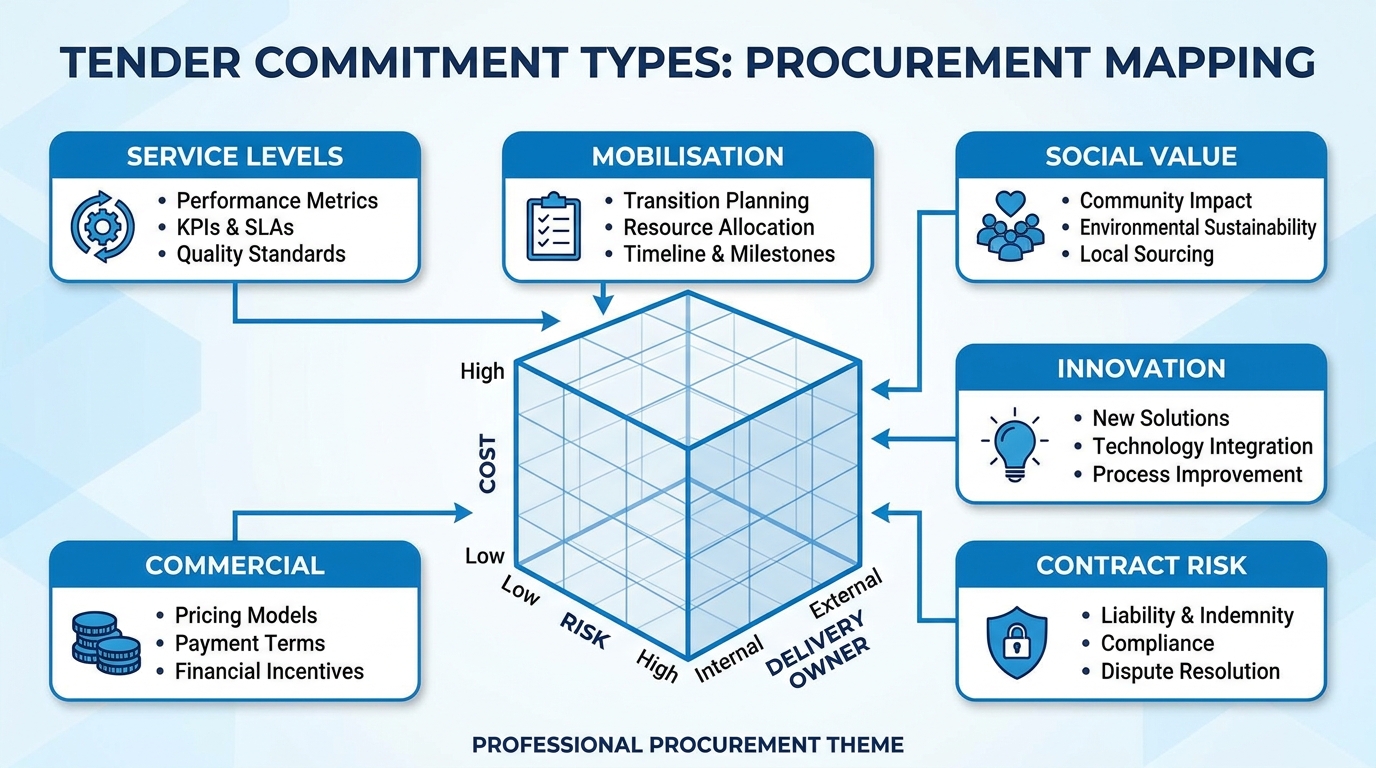 Different tender commitment types mapped by cost, risk and delivery owner
