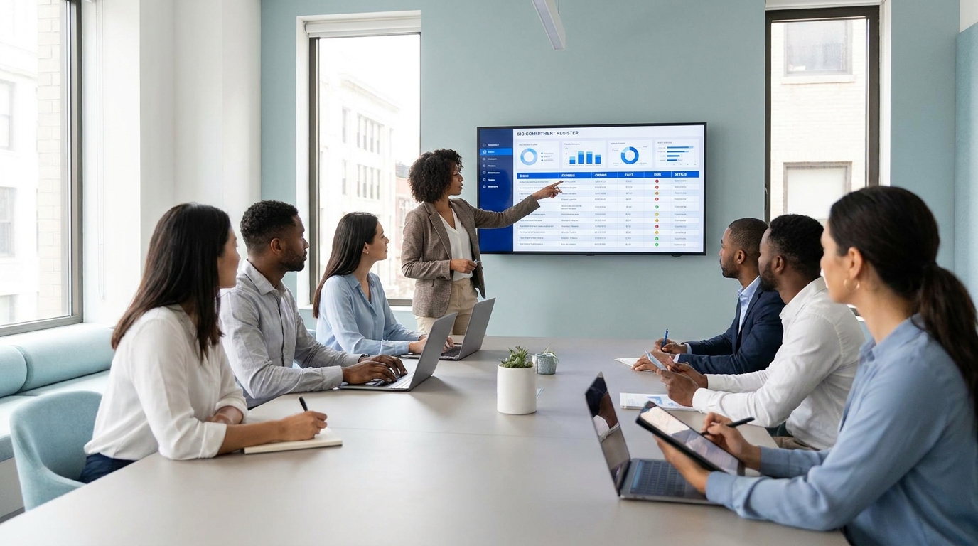 Bid commitment register dashboard for a public sector tender team