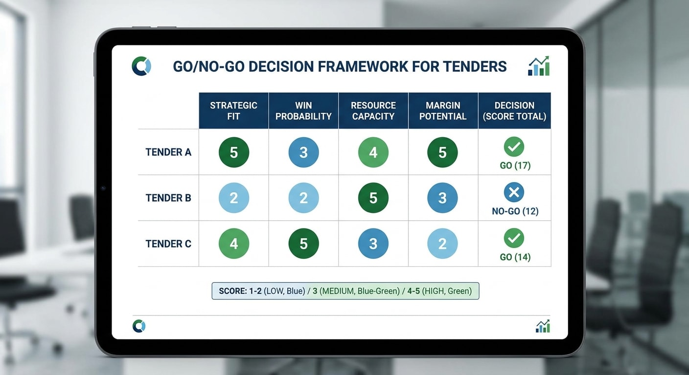 Go/No-Go decision framework scoring matrix