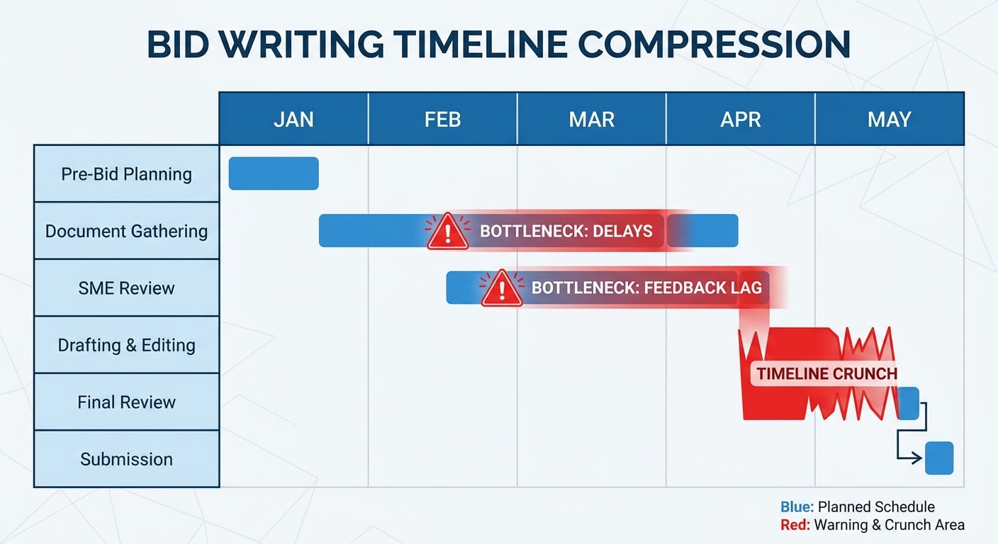 Bid timeline showing common bottleneck compression in the final 48 hours