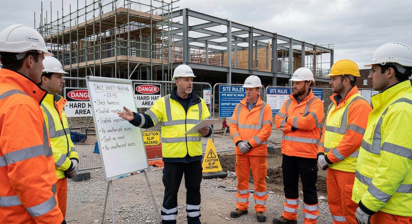 Construction site safety briefing