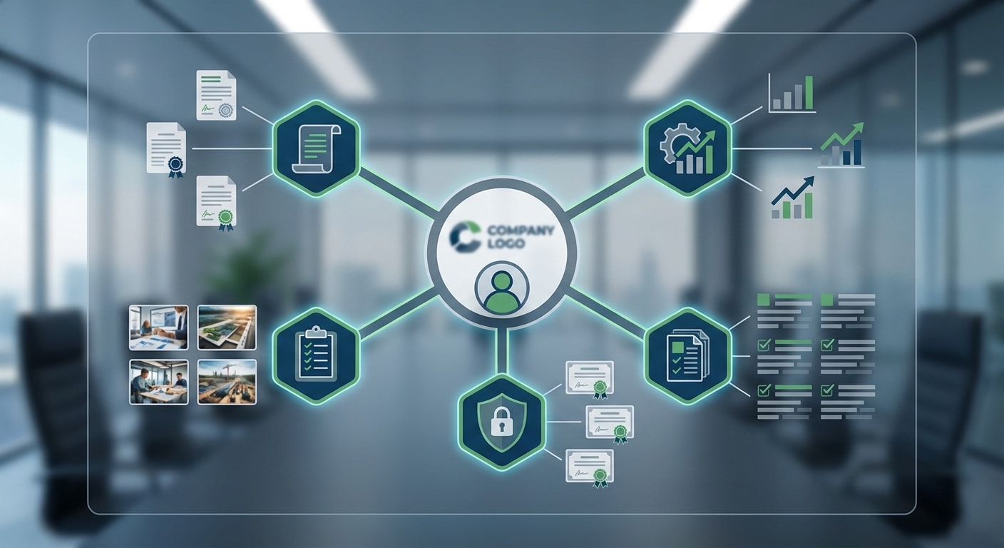 Supplier profile evidence map connecting standard data to scored tender answers