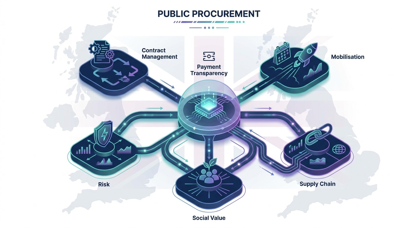 Payment transparency mapped to tender scoring areas including mobilisation, risk, social value and contract management