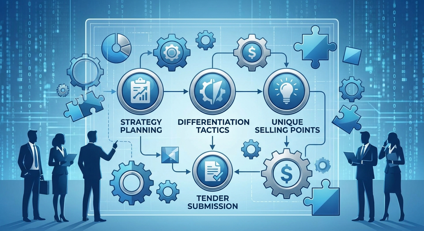 Bid strategy planning showing differentiation tactics for a tender submission