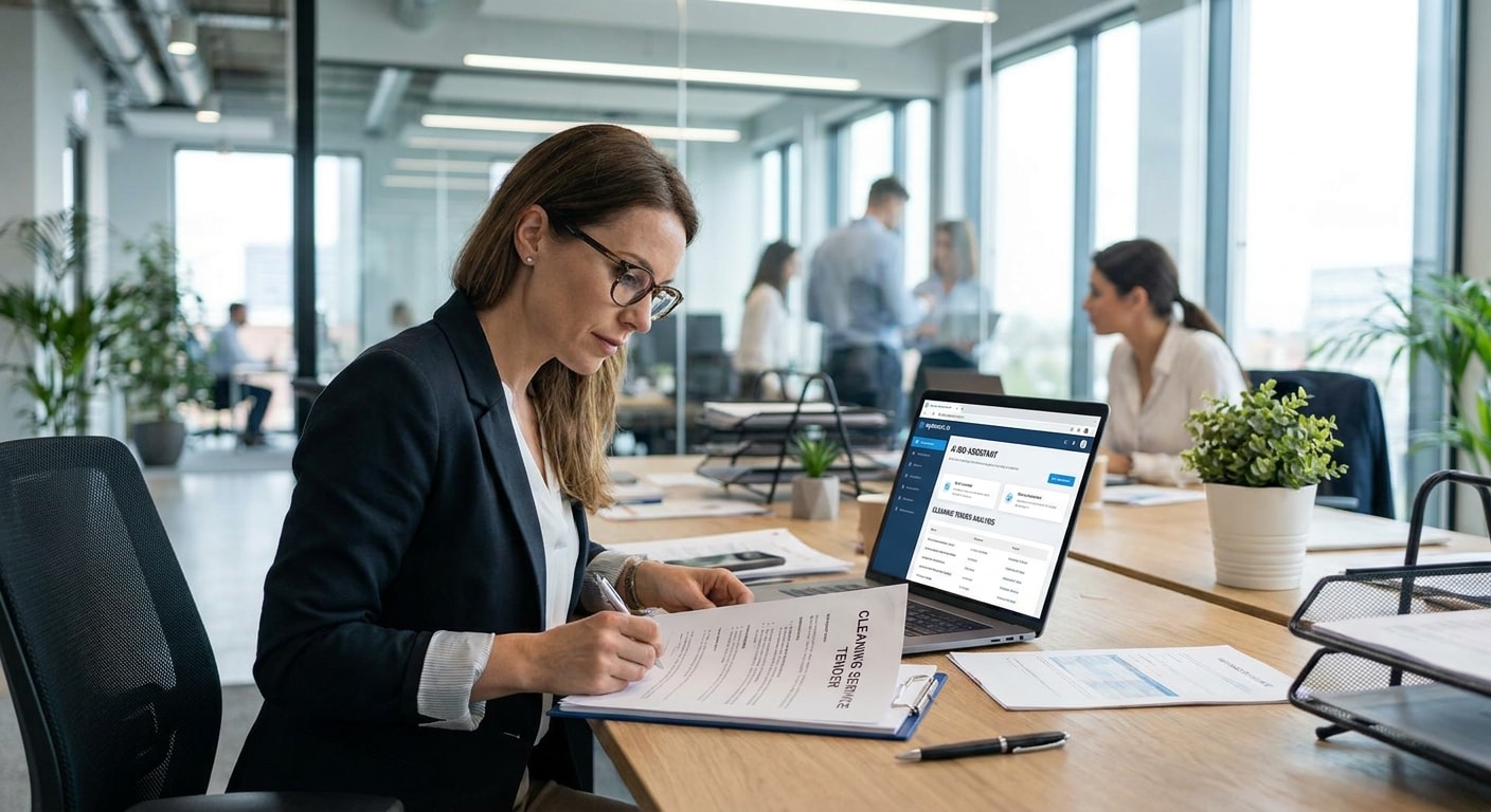 Professional bid writer using AI software to write cleaning service tender responses