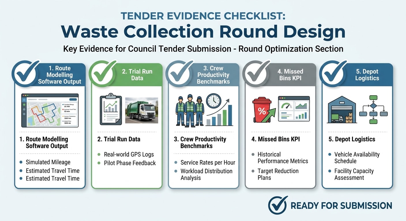 Evidence checklist for waste collection round design tender section