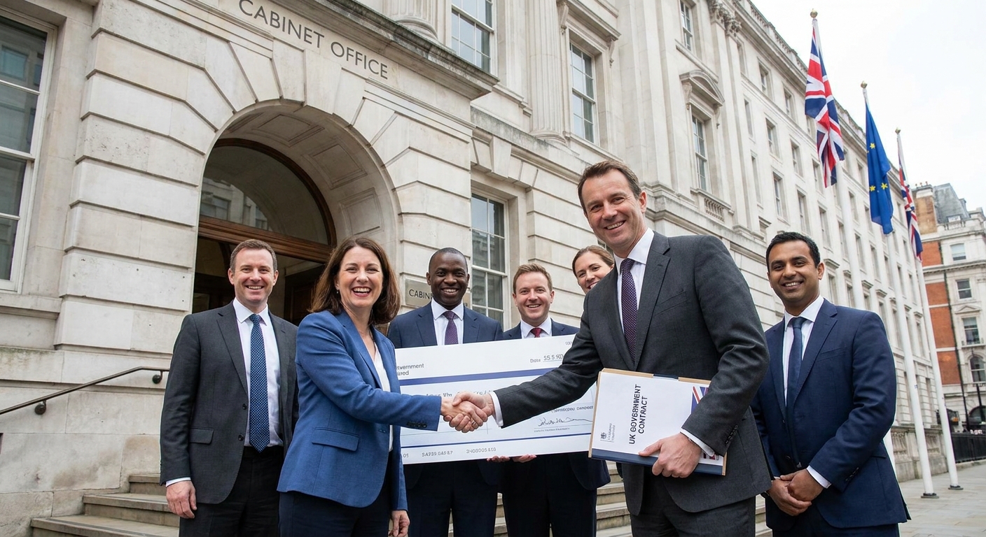 UK government contract award success — business team winning competitive flexible procedure procurement competition