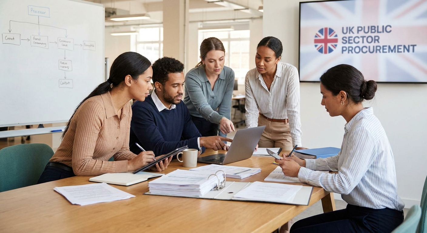 Bid team reviewing Conditions of Participation evidence for a UK public sector tender