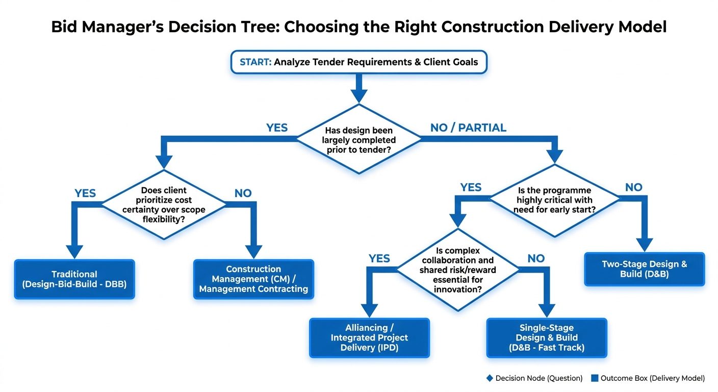 Decision flowchart for bid managers: how to identify the right construction delivery model
