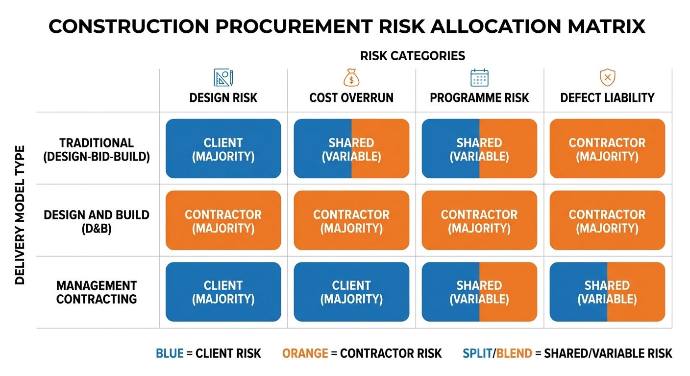 Construction procurement risk allocation matrix across delivery models