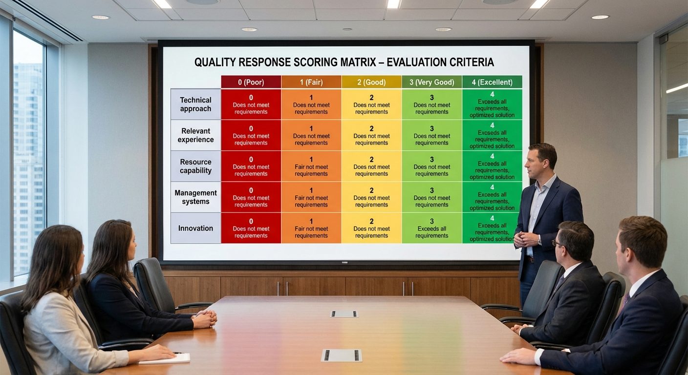 Quality response scoring matrix showing evaluation criteria