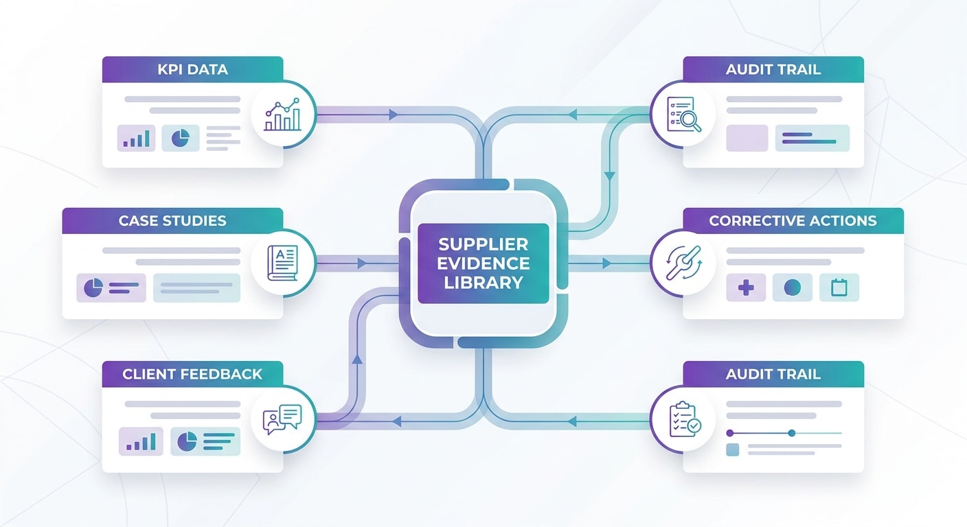 Supplier evidence library organised by KPI data, case studies and audit trail
