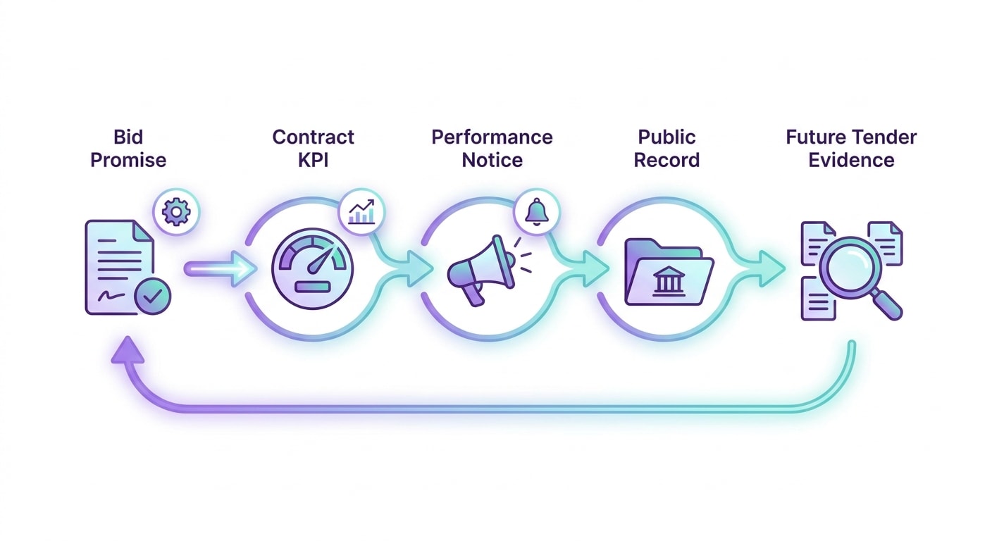Performance loop from tender promise to KPI reporting and future bid evidence