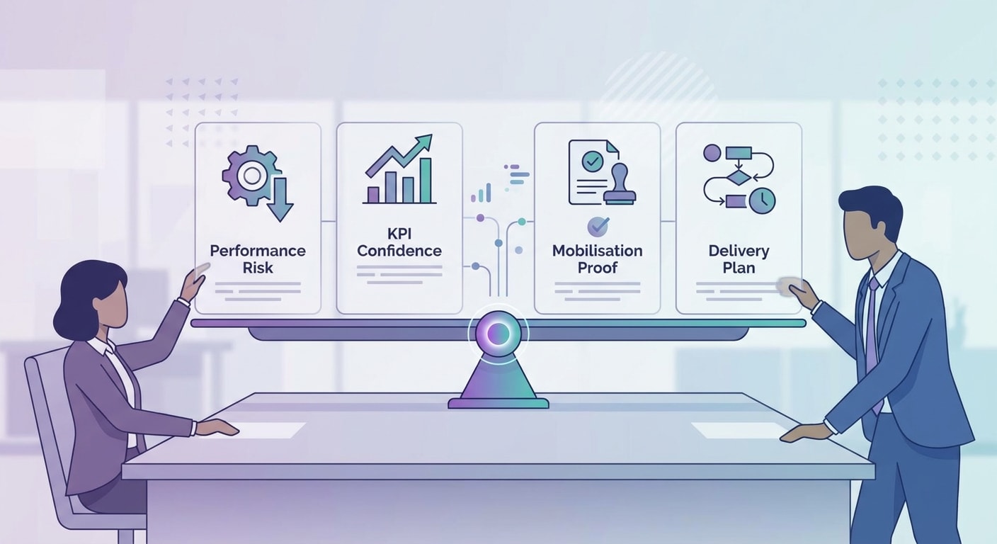 Tender scoring framework balancing performance risk, KPI confidence and delivery proof