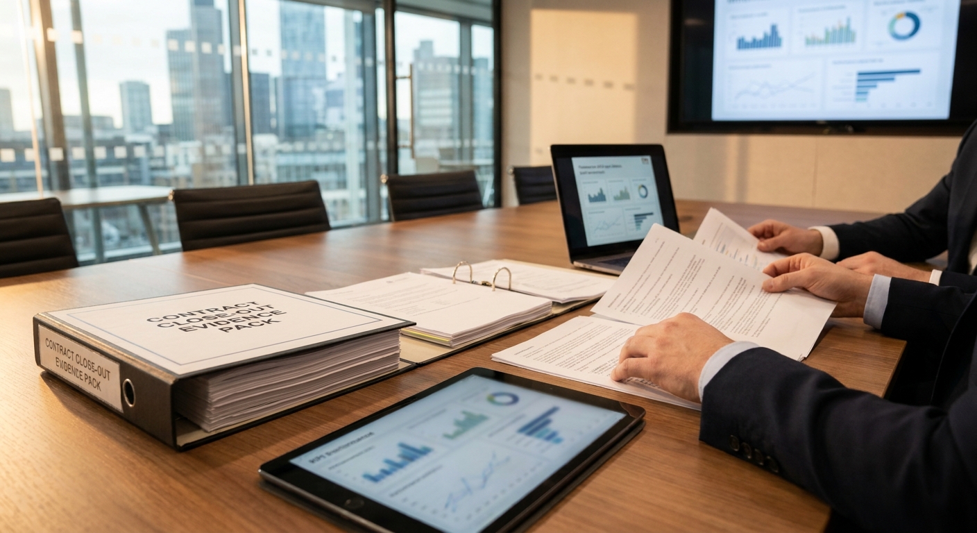 Exit evidence pack for a public sector contract close-out meeting