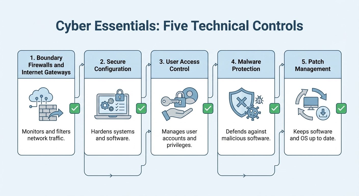 Cyber Essentials five security controls with implementation checklist