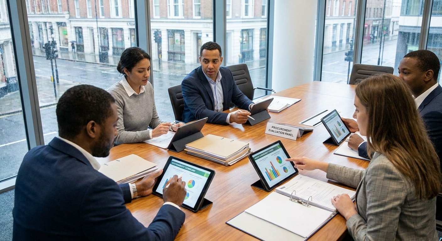 Local authority procurement panel reviewing waste tender digital tracking evidence