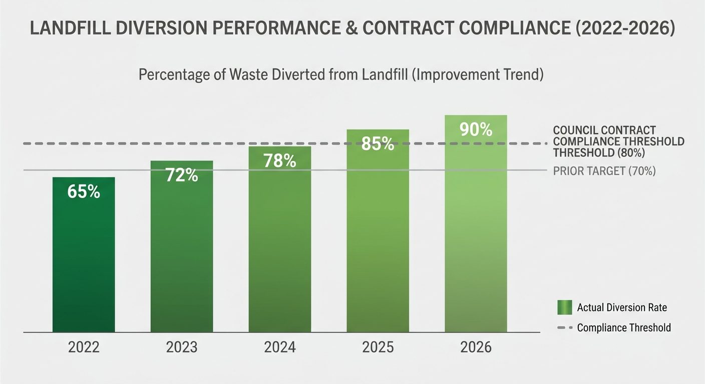 Diversion from landfill performance data chart showing improvement trend against contract targets