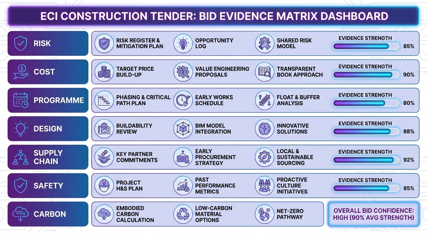 Evidence matrix for early contractor involvement construction bids