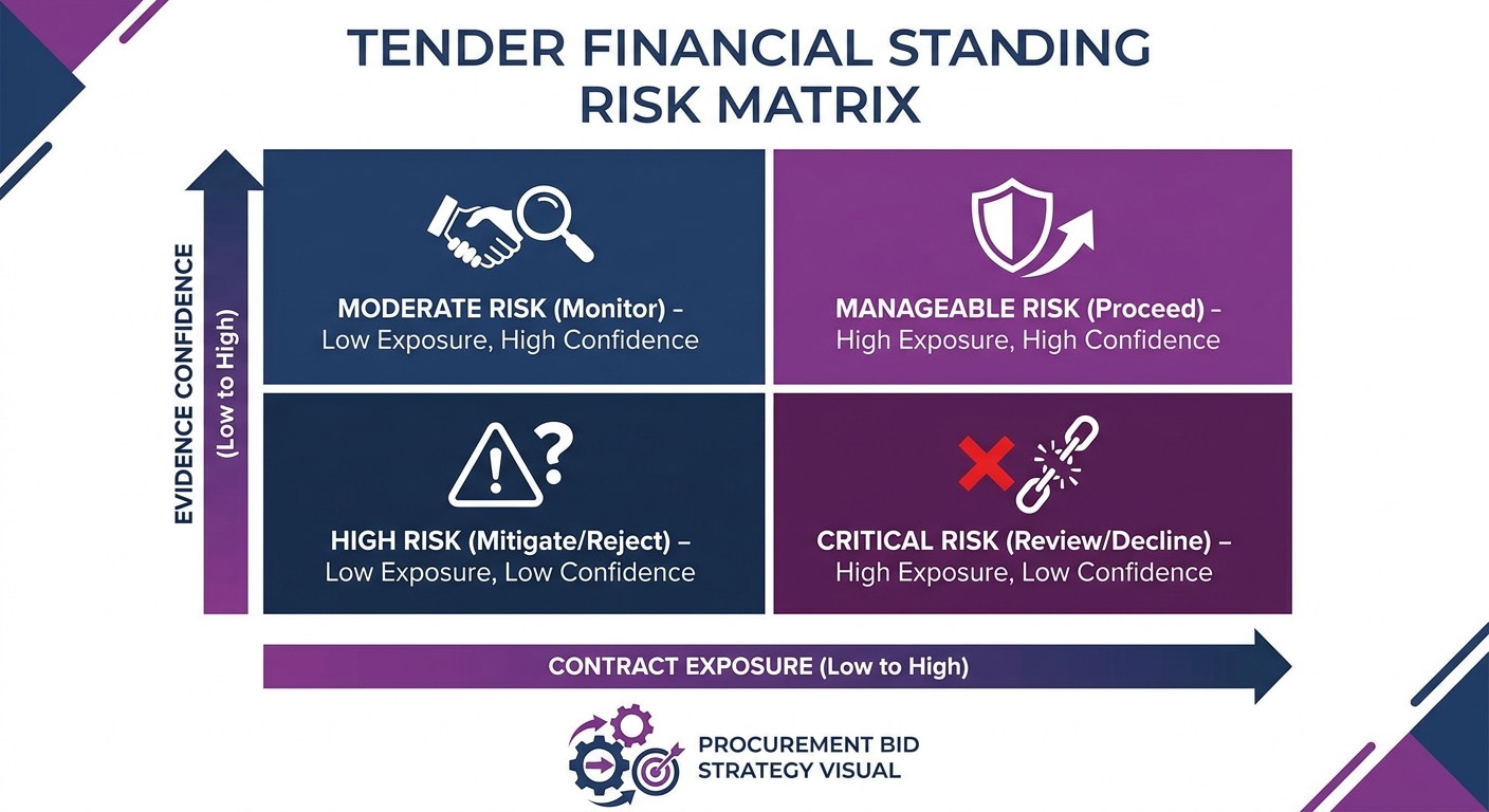Risk matrix for matching tender contract value, mobilisation exposure and financial standing evidence