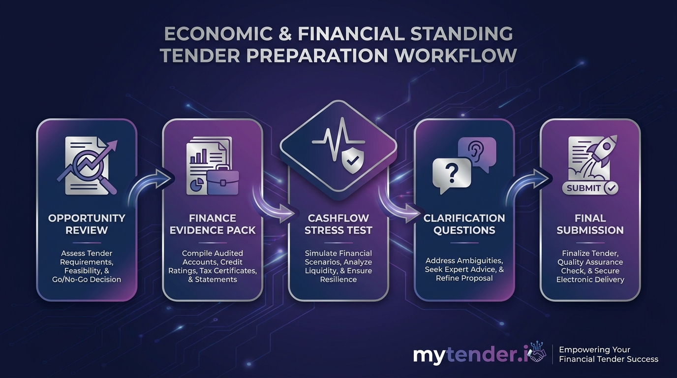 EFS preparation workflow from opportunity review to clarification, evidence pack, cashflow test and final submission