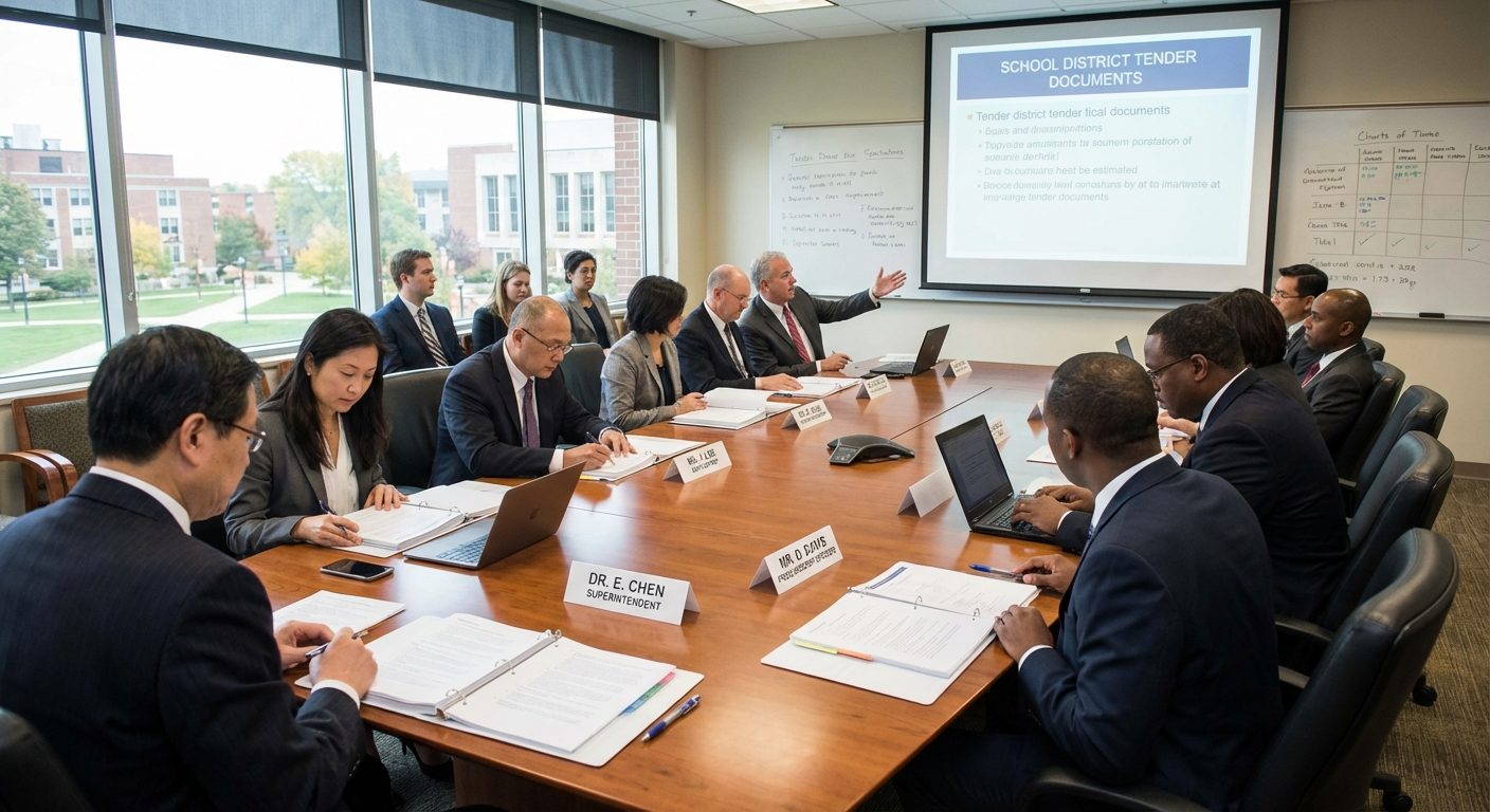 Education procurement professionals reviewing tender documents