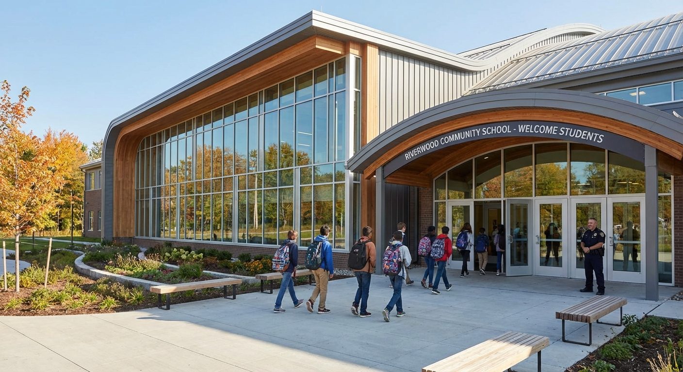 Modern school building representing education sector procurement opportunities