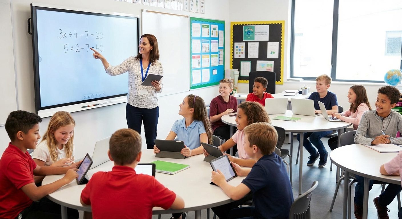 Teacher using technology in an educational setting