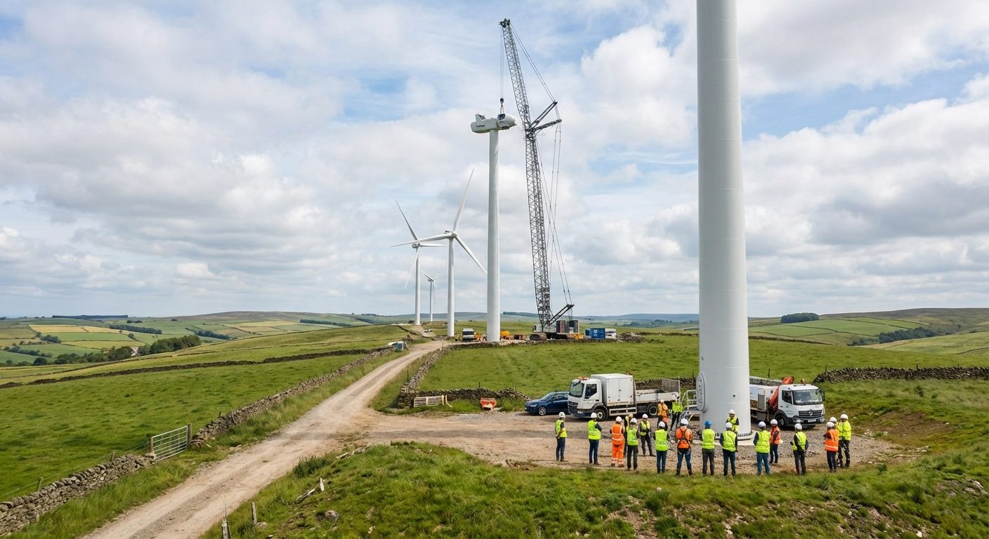 Wind turbine installation with construction equipment