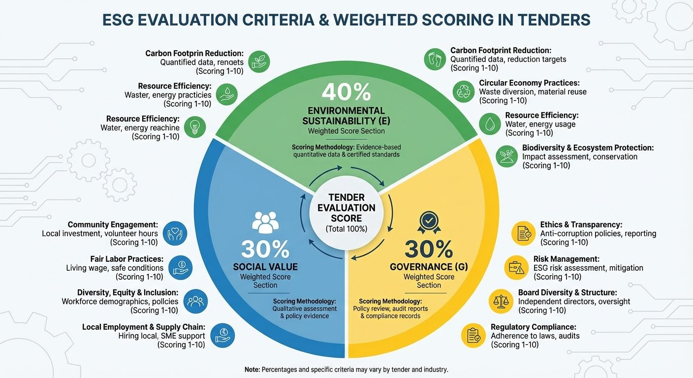 ESG evaluation criteria breakdown in tenders