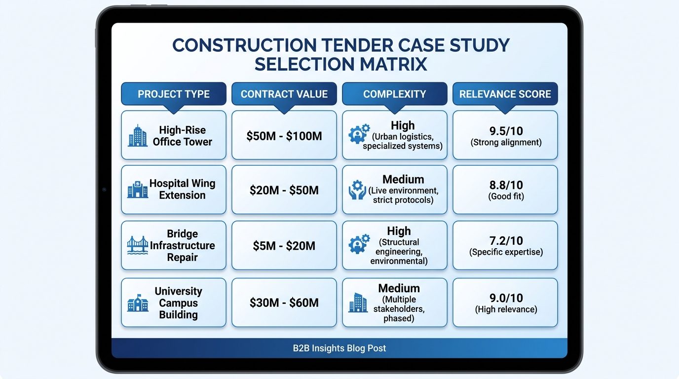 Construction case study selection matrix for tenders
