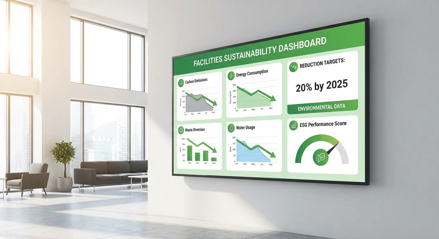 Facilities management sustainability dashboard showing carbon metrics