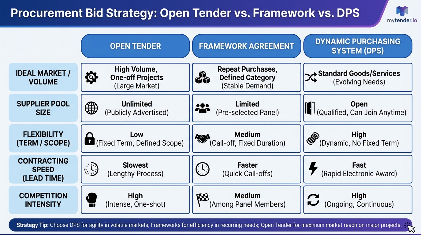 Decision matrix for open tender, framework agreement and DPS routes