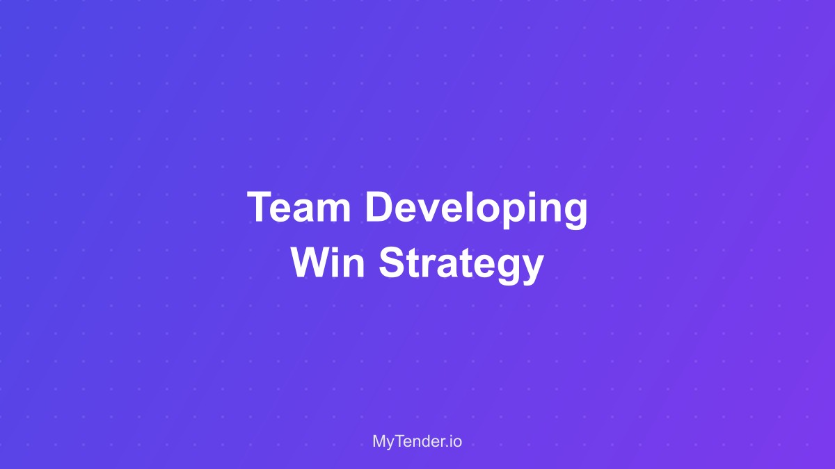 Team strategizing with win themes on a whiteboard