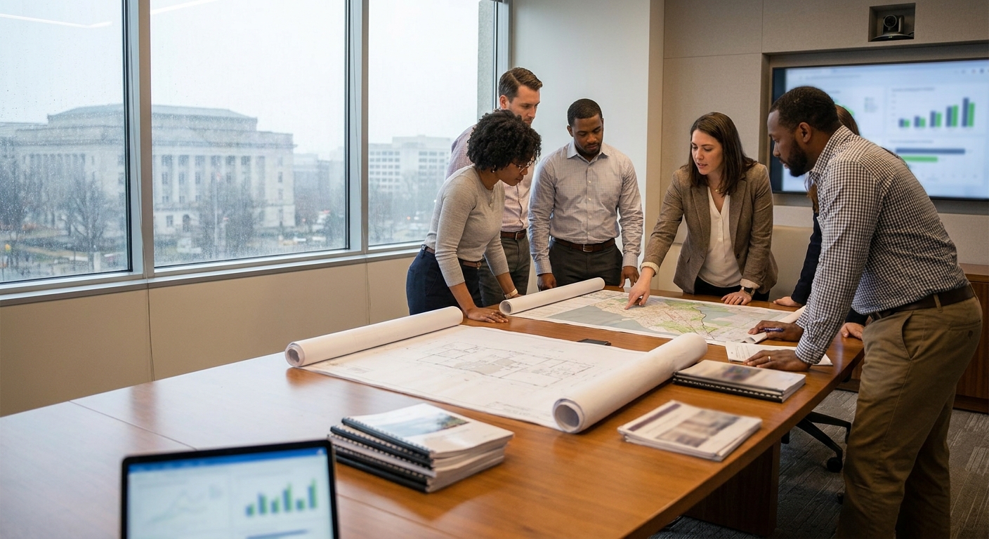 Facilities management bid team preparing evidence for a public interest test