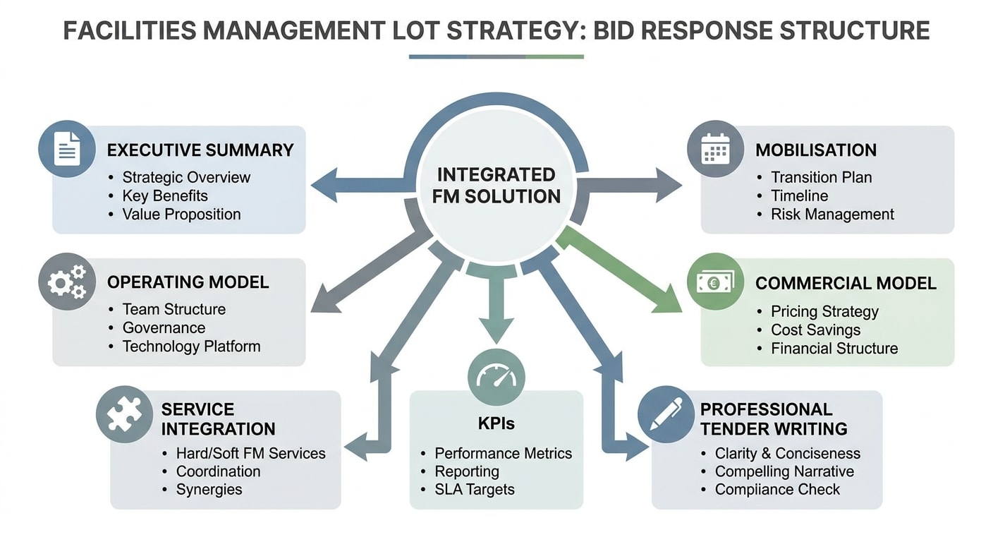 Bid response map for explaining FM lot strategy in a tender submission