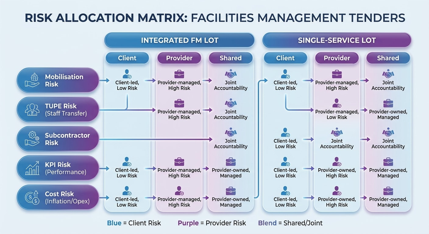 Risk allocation matrix for integrated FM, bundled services, and single-service FM tender lots
