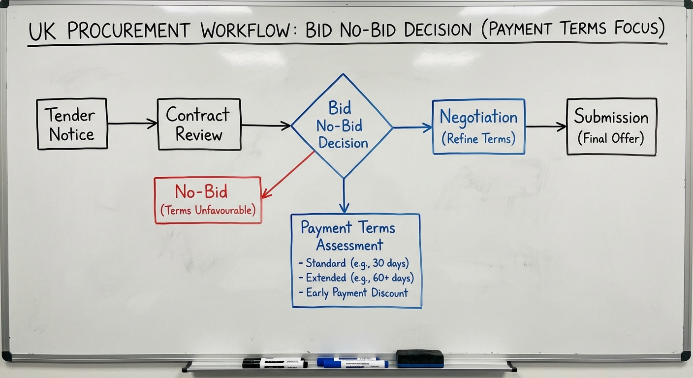 Bid no-bid workflow showing payment term checks before submission