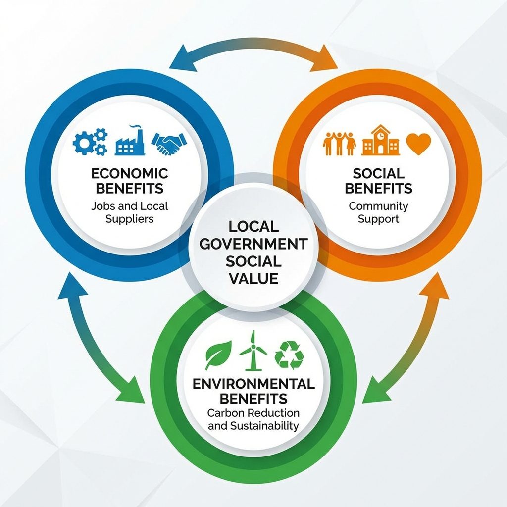 Social value framework showing economic, social, and environmental priorities for local government procurement