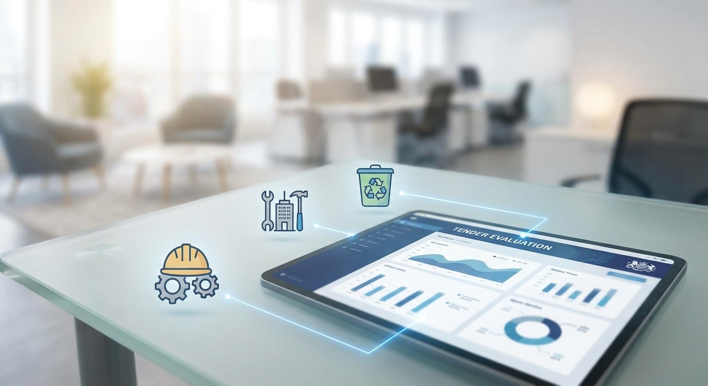 Construction, facilities management and waste service proof connected to a tender evaluation dashboard