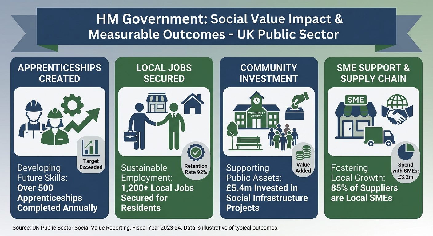 Social value impact metrics showing measurable community outcomes