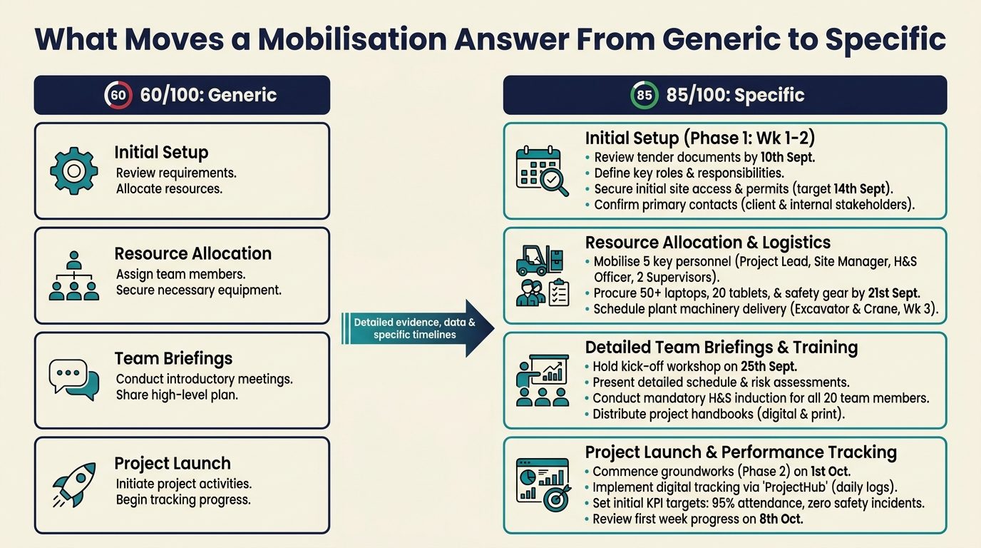Comparison of generic 60/100 vs specific 85/100 mobilisation answers
