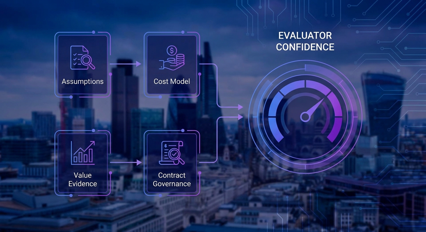 Tender pricing scorecard linking assumptions, costs, value evidence and contract governance
