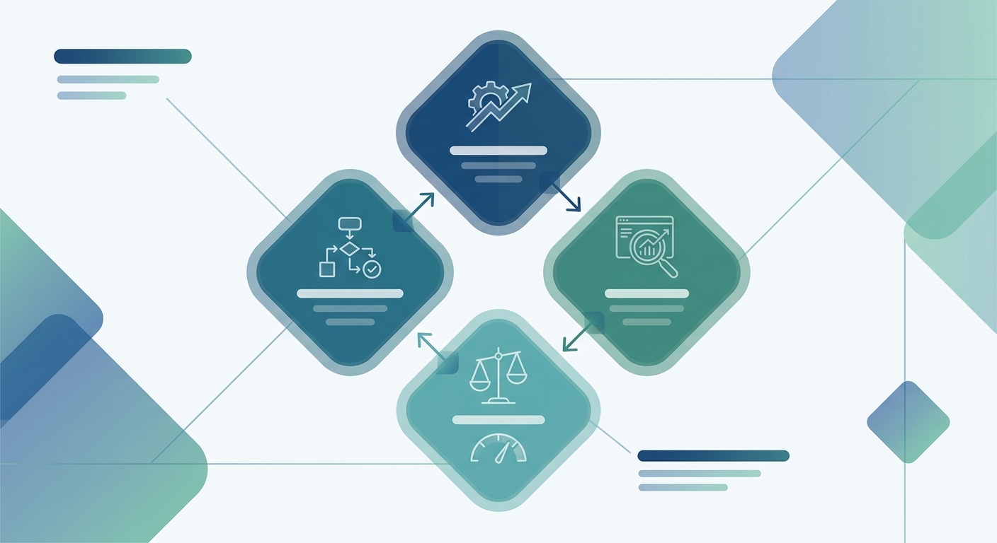 Four-part outcome response model linking client outcomes, operational method, evidence and contract measures