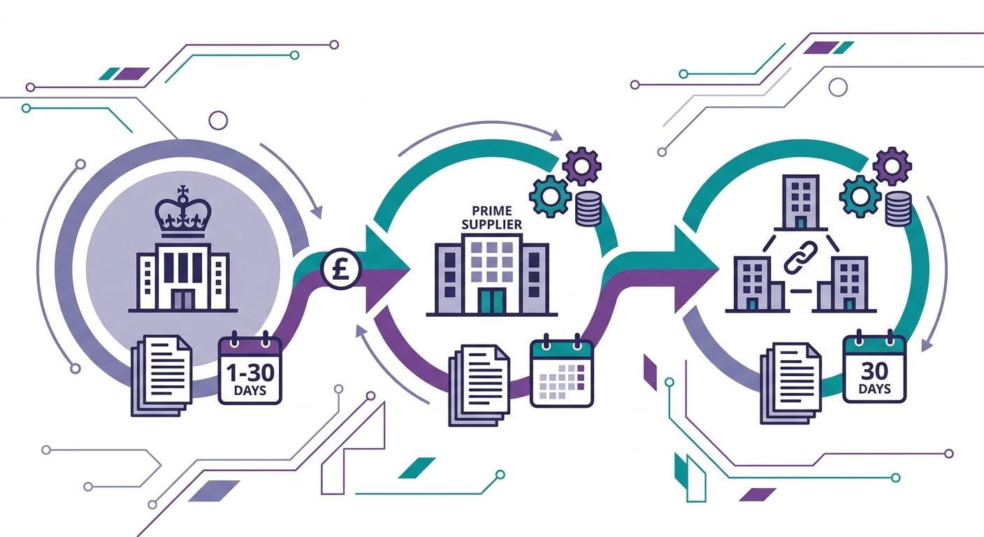 Flow of 30-day payment obligations from contracting authority to prime supplier to subcontractors