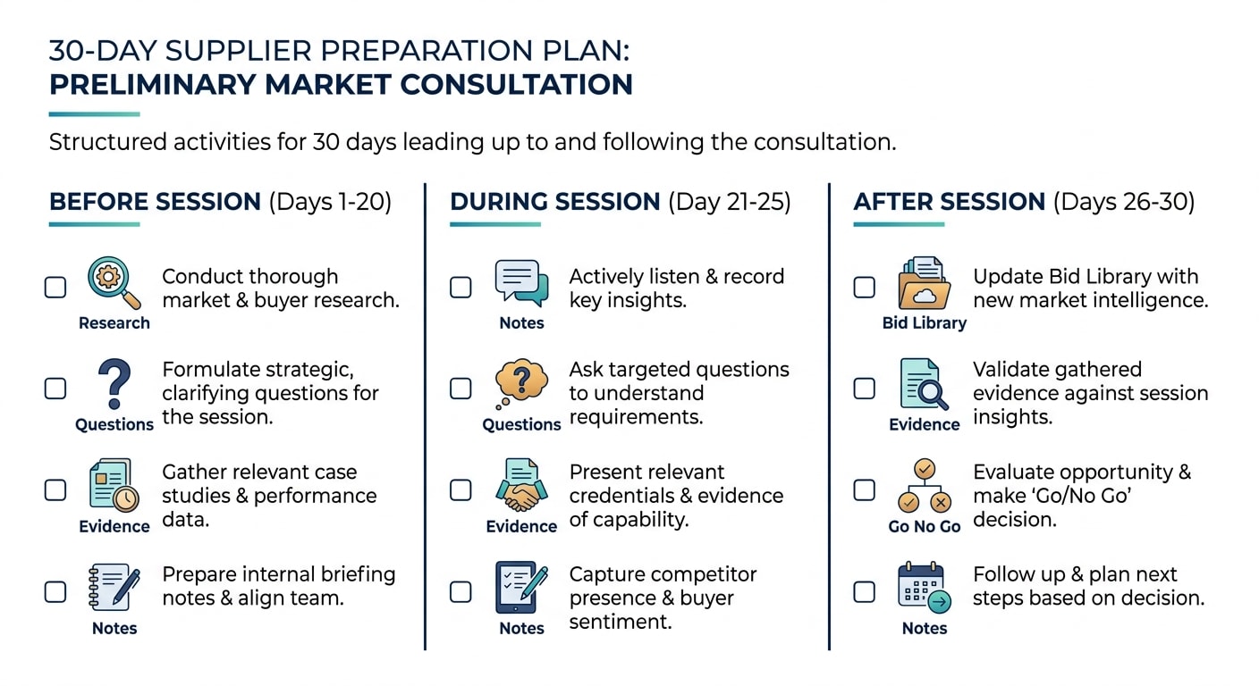 30 day preparation plan for preliminary market consultation procurement