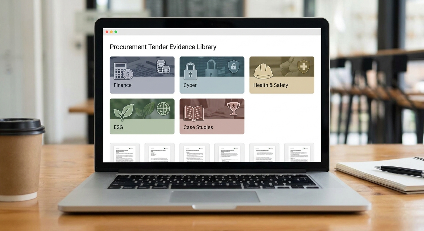 Organised PSQ content library with approved modules for finance, cyber, health and safety and ESG evidence