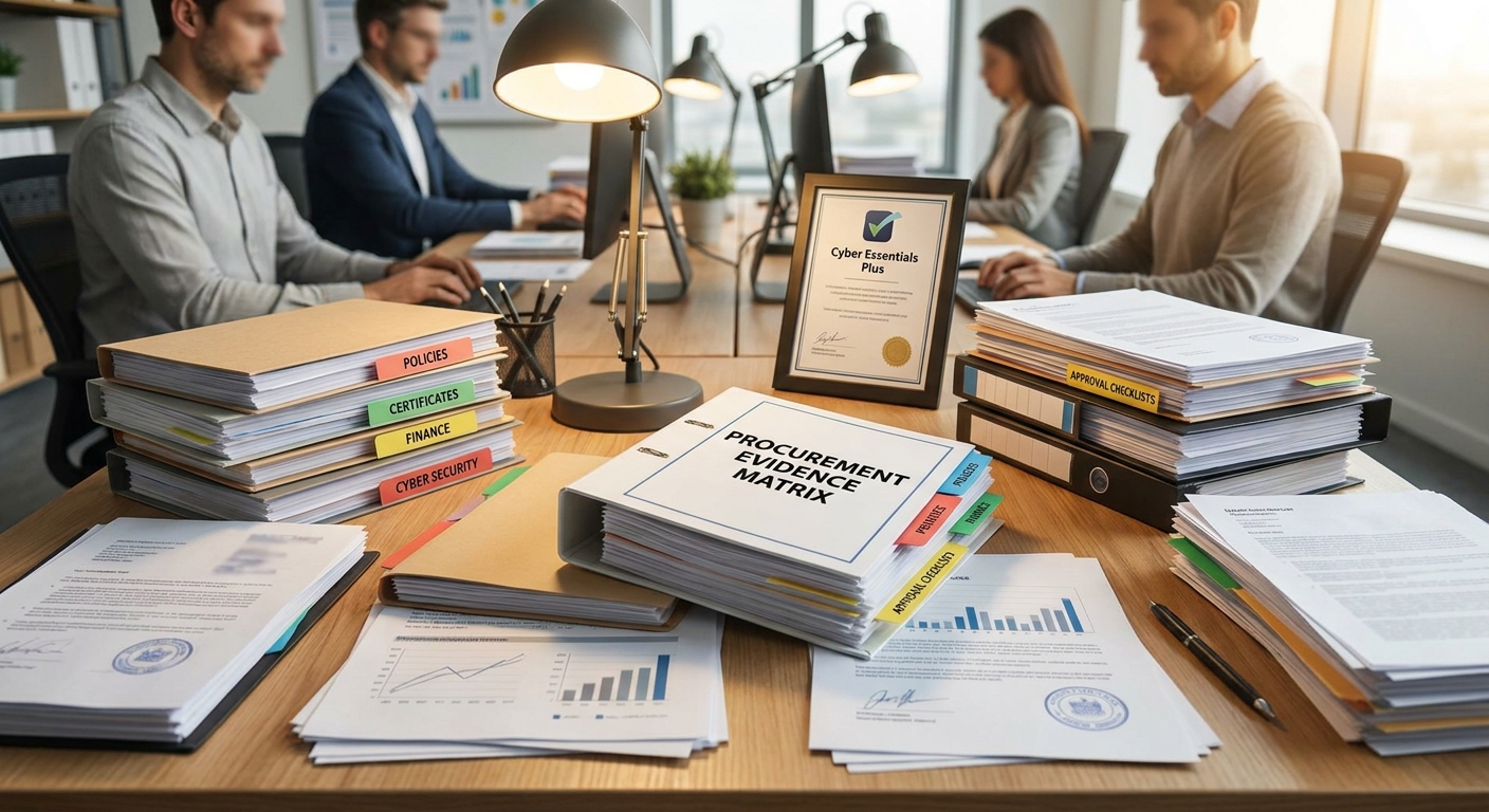 Procurement-Specific Questionnaire evidence matrix with policies, certificates and owner approvals
